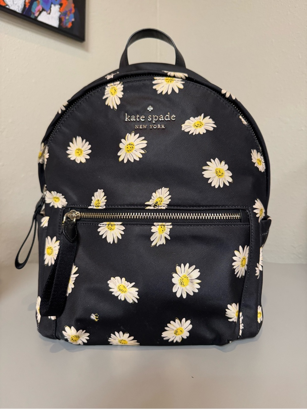 kate spade black daisy print backpack